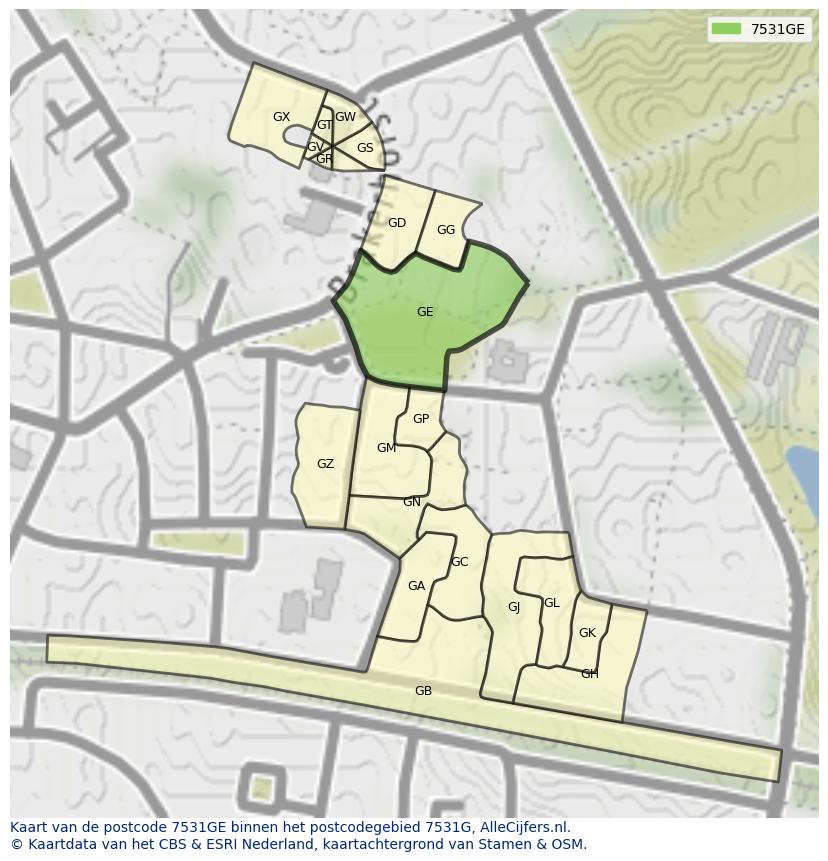 Afbeelding van het postcodegebied 7531 GE op de kaart.