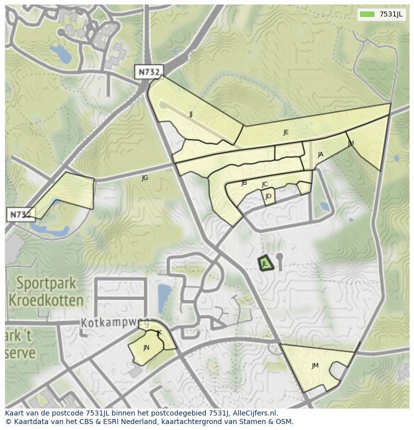 Afbeelding van het postcodegebied 7531 JL op de kaart.