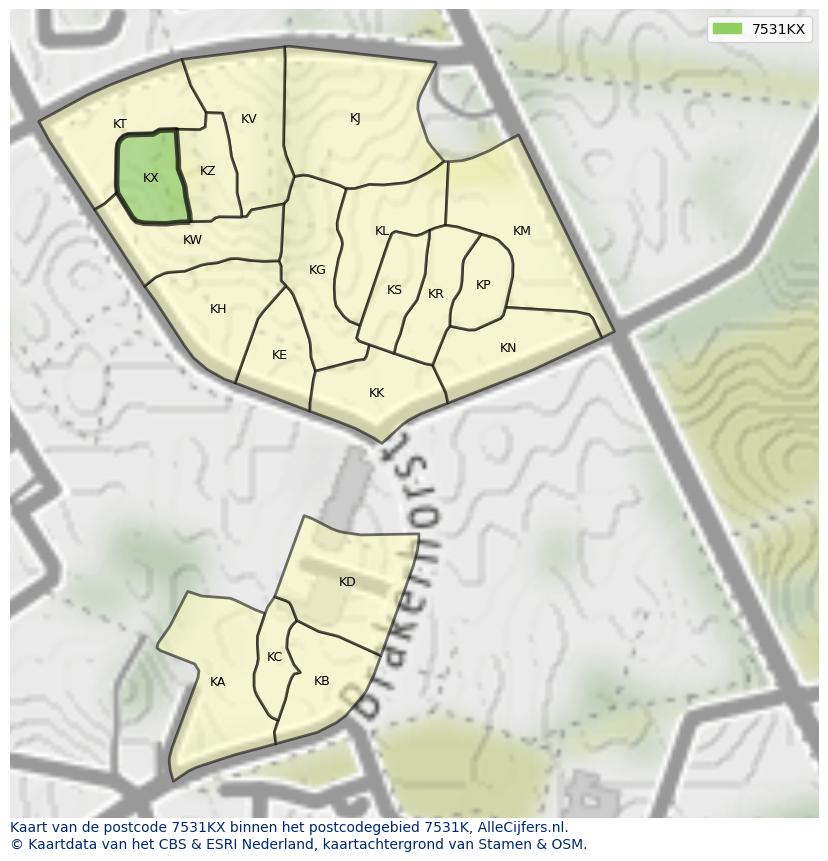 Afbeelding van het postcodegebied 7531 KX op de kaart.