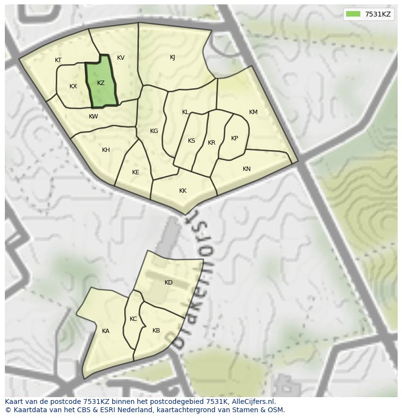Afbeelding van het postcodegebied 7531 KZ op de kaart.