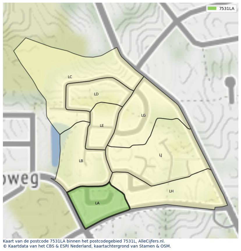 Afbeelding van het postcodegebied 7531 LA op de kaart.