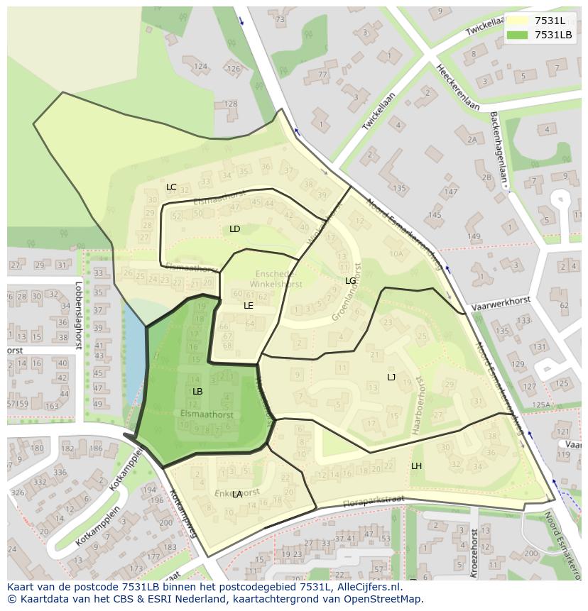 Afbeelding van het postcodegebied 7531 LB op de kaart.