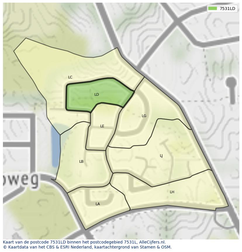 Afbeelding van het postcodegebied 7531 LD op de kaart.