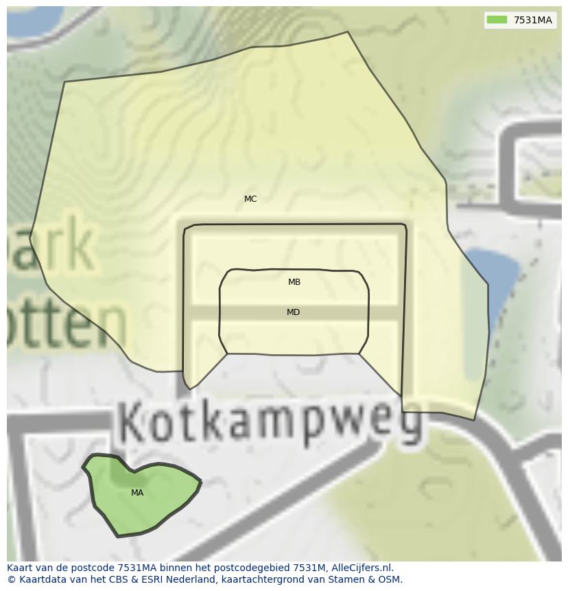 Afbeelding van het postcodegebied 7531 MA op de kaart.