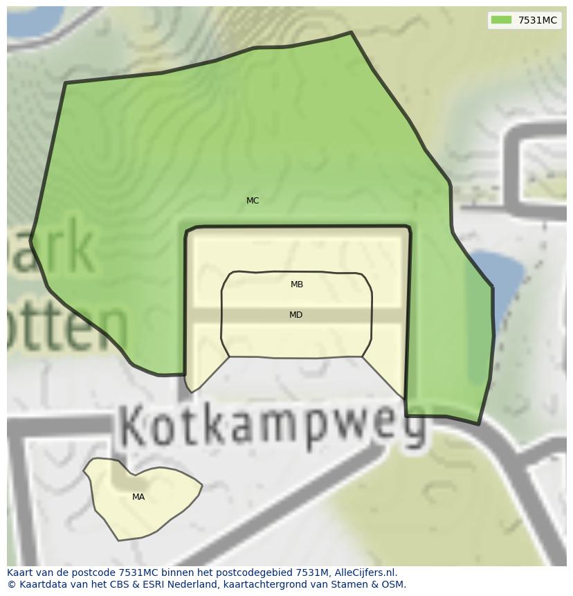 Afbeelding van het postcodegebied 7531 MC op de kaart.