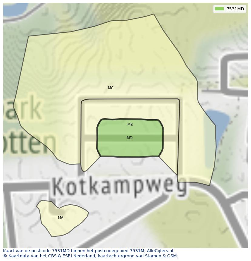 Afbeelding van het postcodegebied 7531 MD op de kaart.