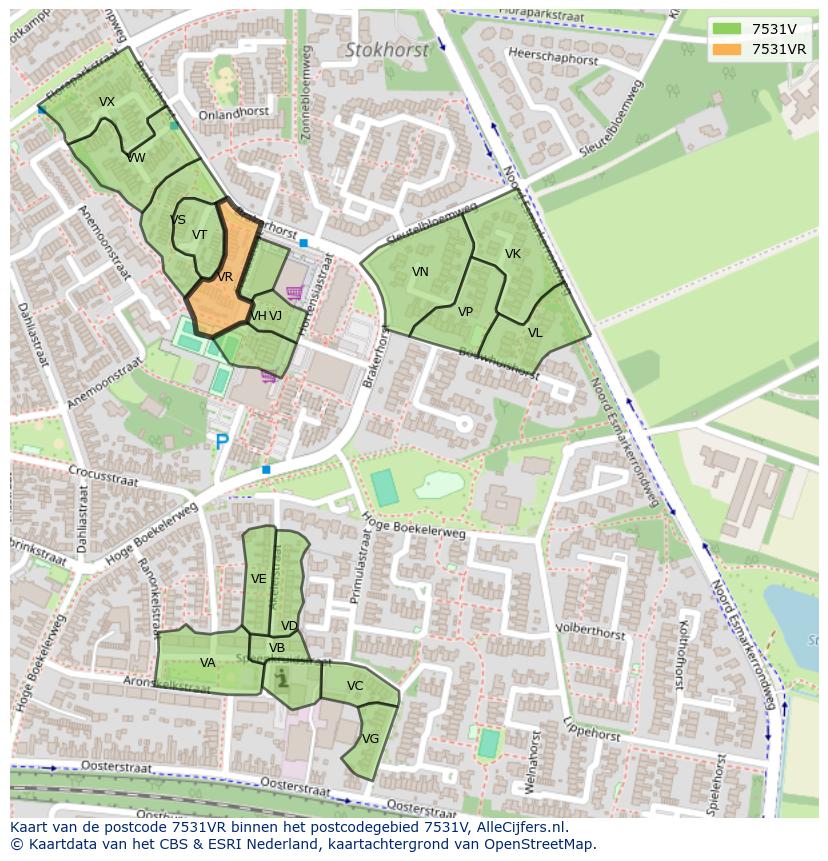 Afbeelding van het postcodegebied 7531 VR op de kaart.