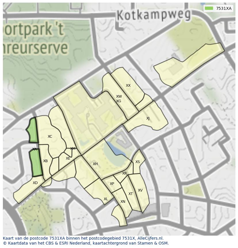 Afbeelding van het postcodegebied 7531 XA op de kaart.