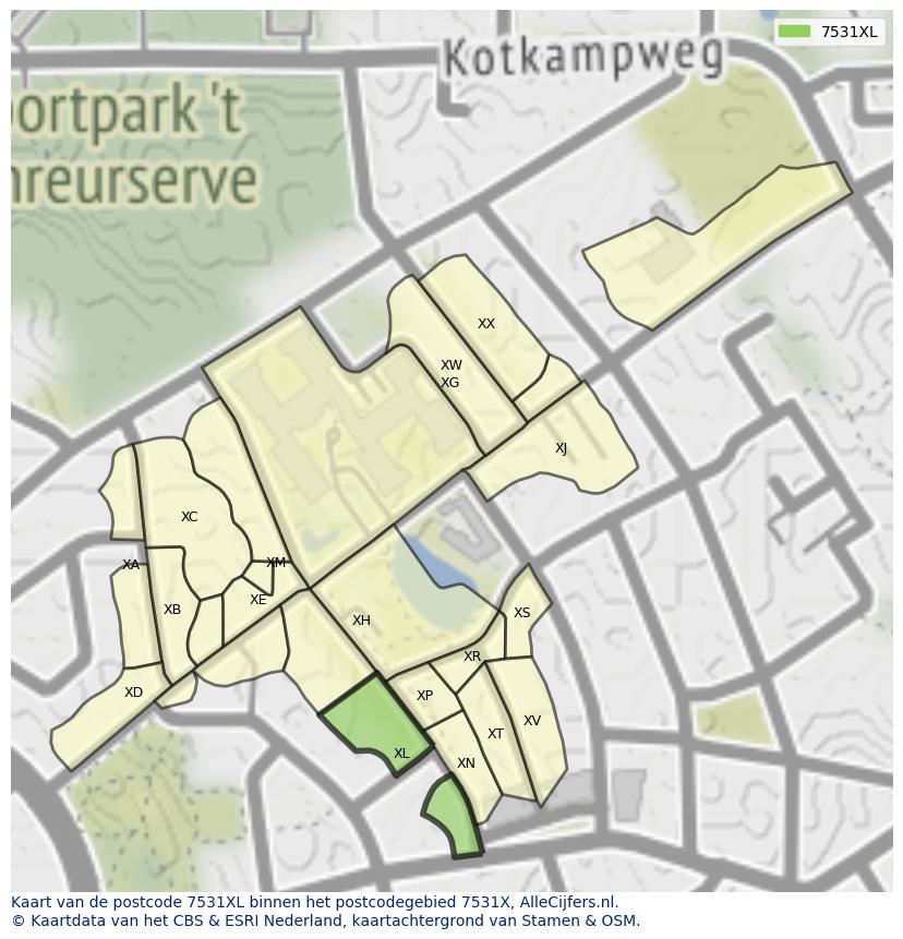 Afbeelding van het postcodegebied 7531 XL op de kaart.