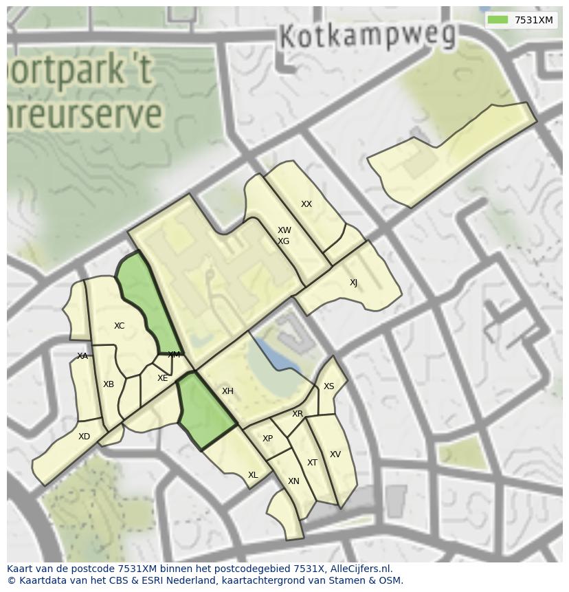 Afbeelding van het postcodegebied 7531 XM op de kaart.