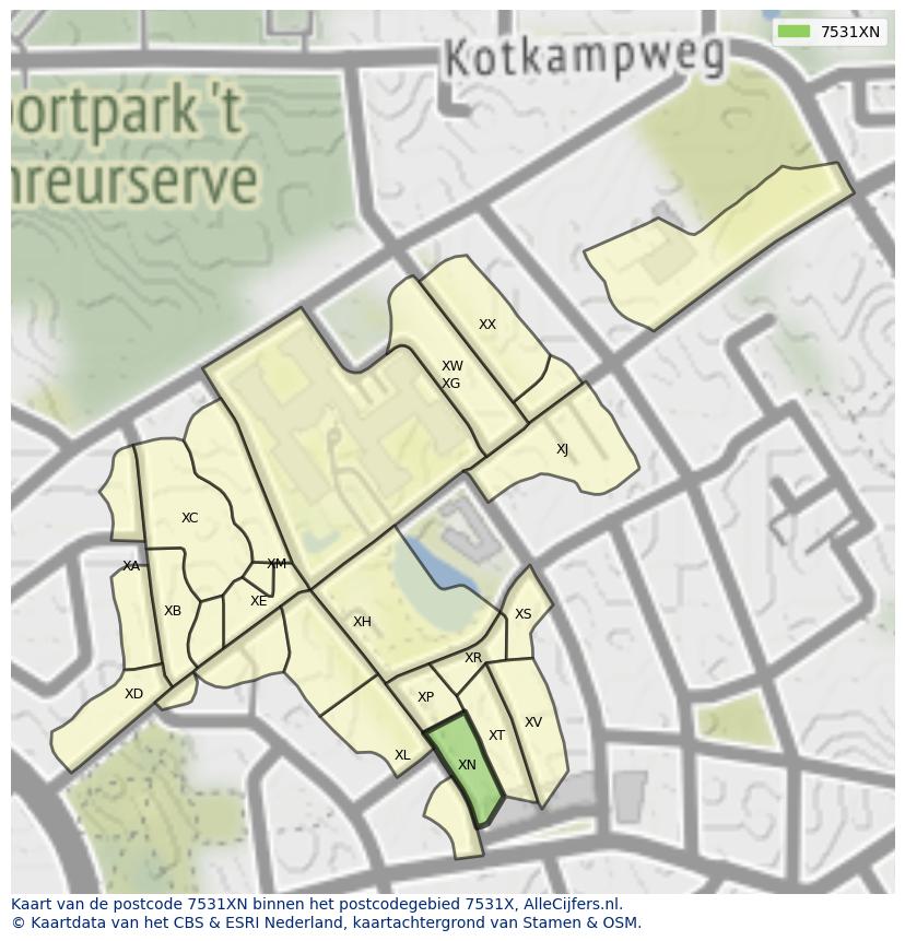 Afbeelding van het postcodegebied 7531 XN op de kaart.
