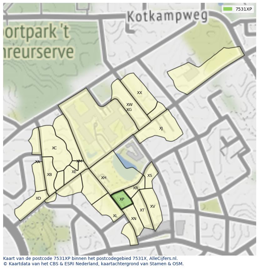 Afbeelding van het postcodegebied 7531 XP op de kaart.