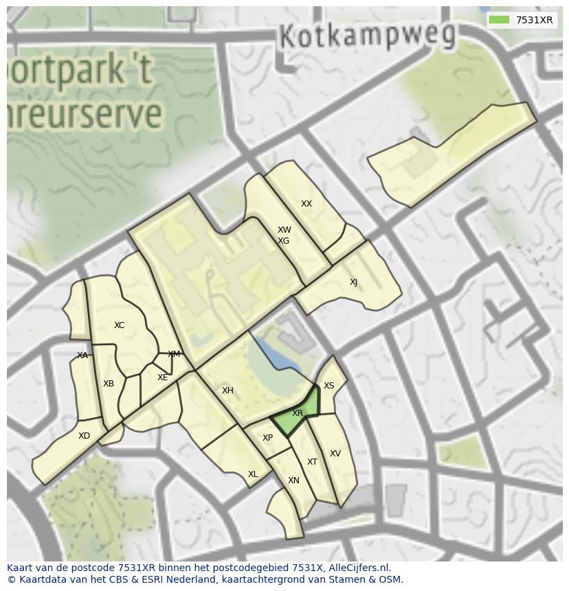 Afbeelding van het postcodegebied 7531 XR op de kaart.
