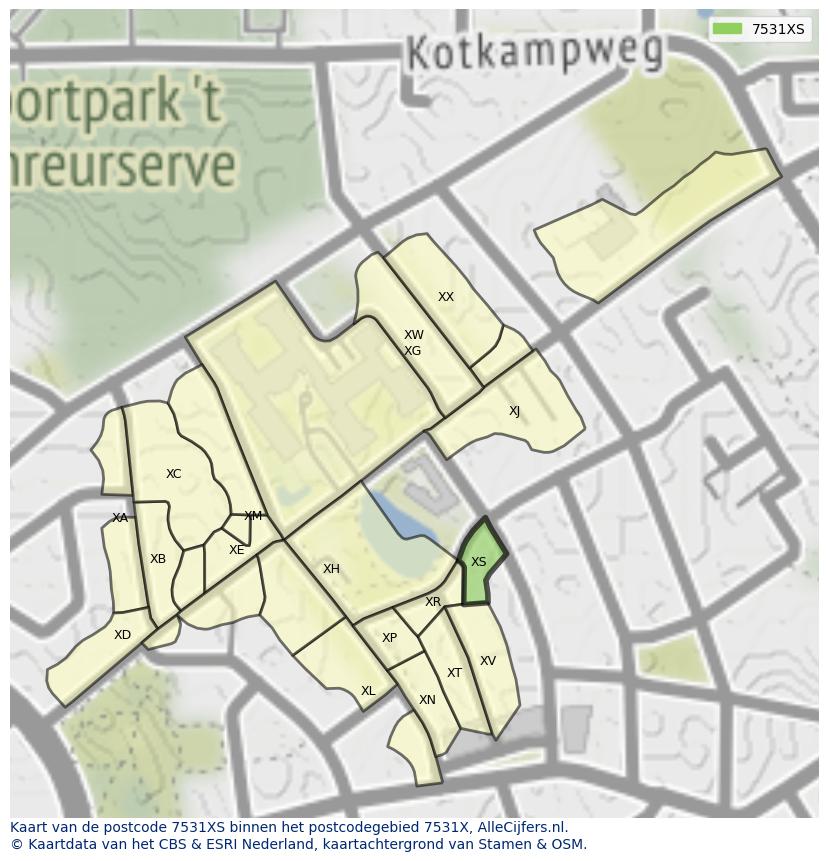 Afbeelding van het postcodegebied 7531 XS op de kaart.