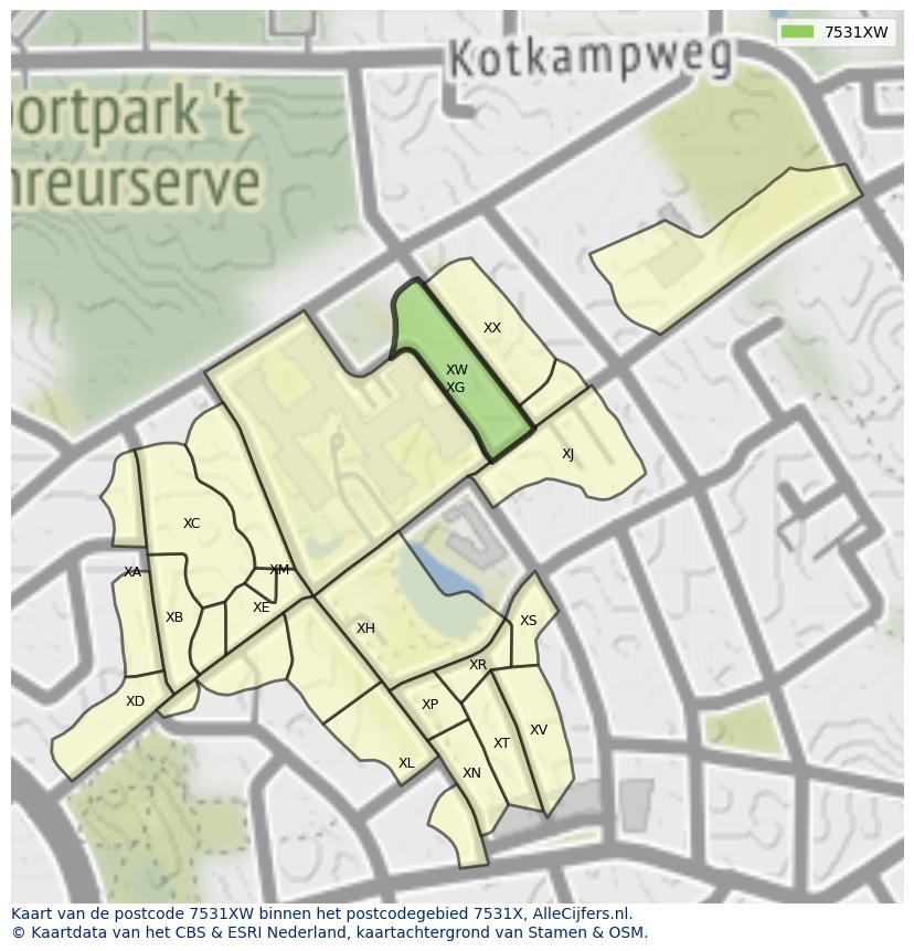 Afbeelding van het postcodegebied 7531 XW op de kaart.