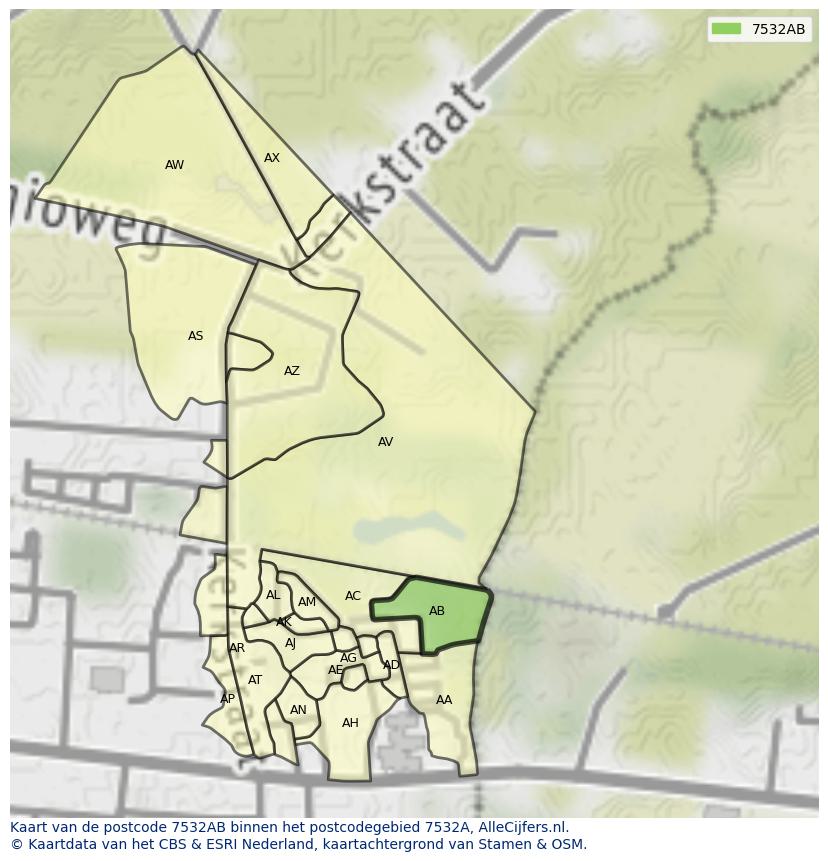 Afbeelding van het postcodegebied 7532 AB op de kaart.