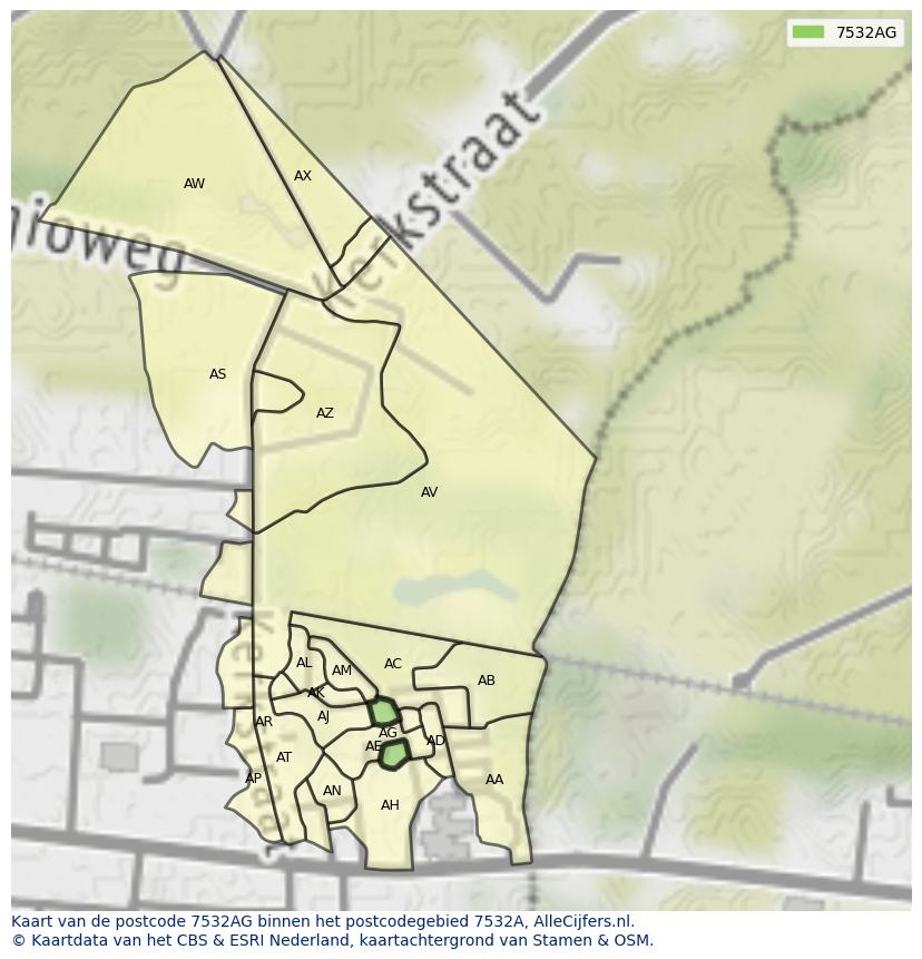 Afbeelding van het postcodegebied 7532 AG op de kaart.