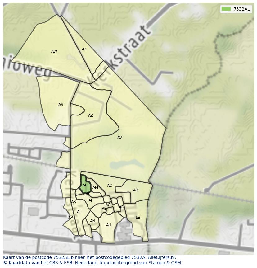 Afbeelding van het postcodegebied 7532 AL op de kaart.