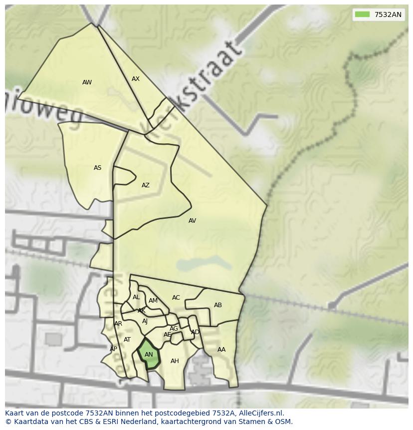 Afbeelding van het postcodegebied 7532 AN op de kaart.