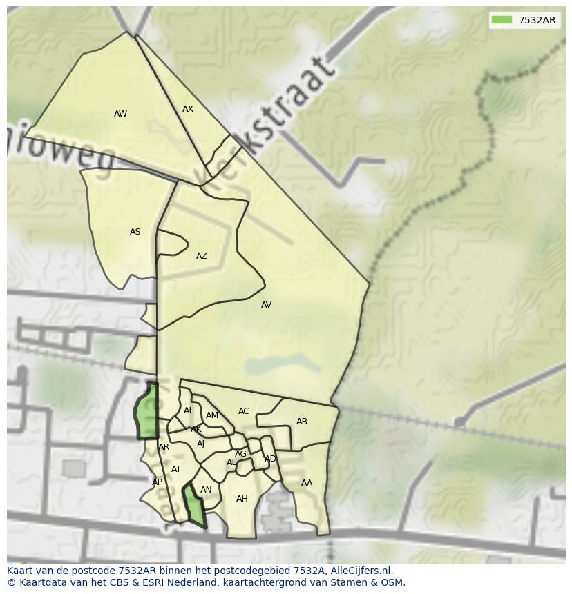 Afbeelding van het postcodegebied 7532 AR op de kaart.