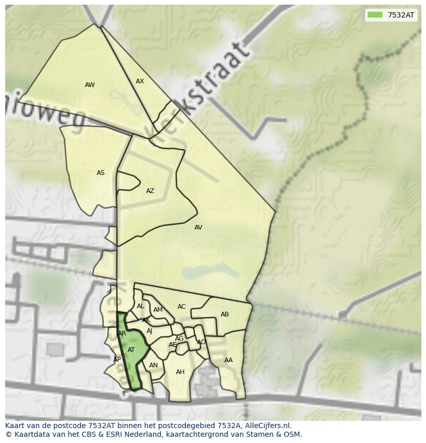 Afbeelding van het postcodegebied 7532 AT op de kaart.