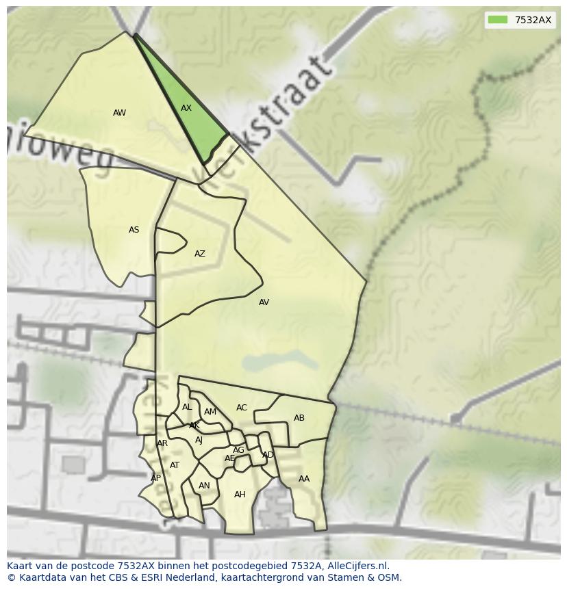 Afbeelding van het postcodegebied 7532 AX op de kaart.