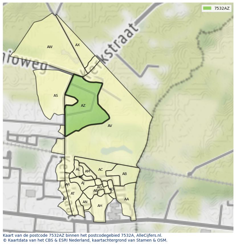 Afbeelding van het postcodegebied 7532 AZ op de kaart.