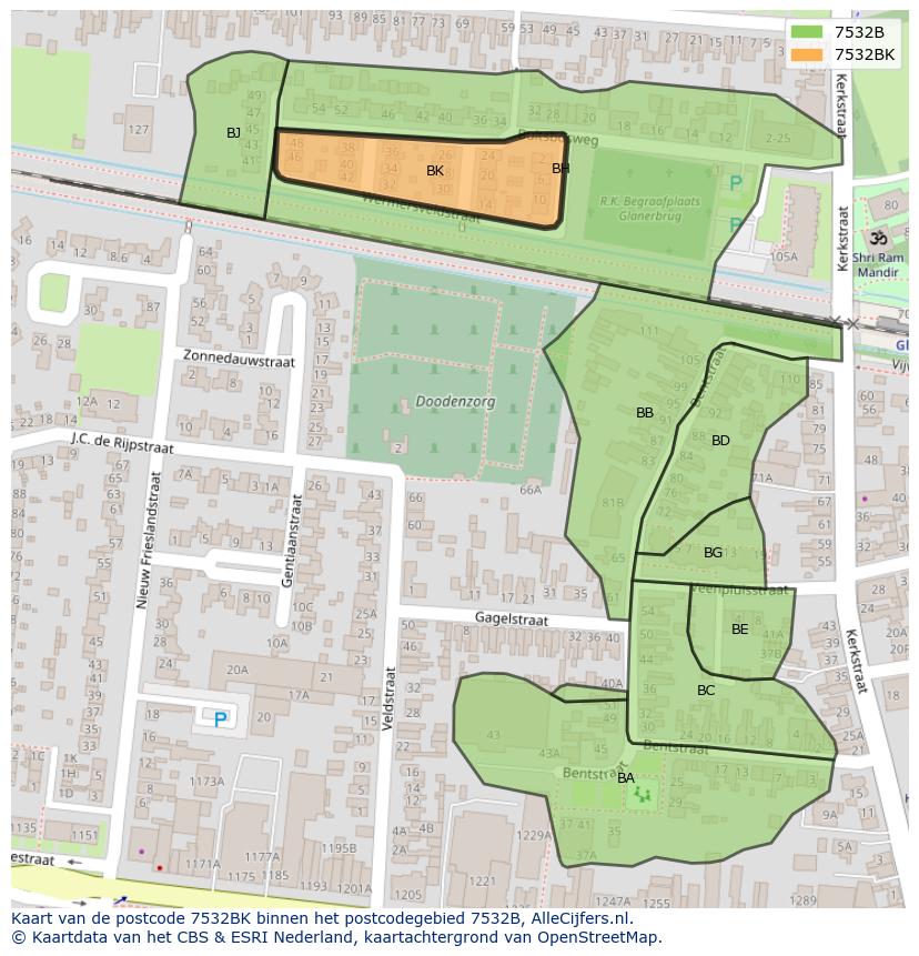 Afbeelding van het postcodegebied 7532 BK op de kaart.