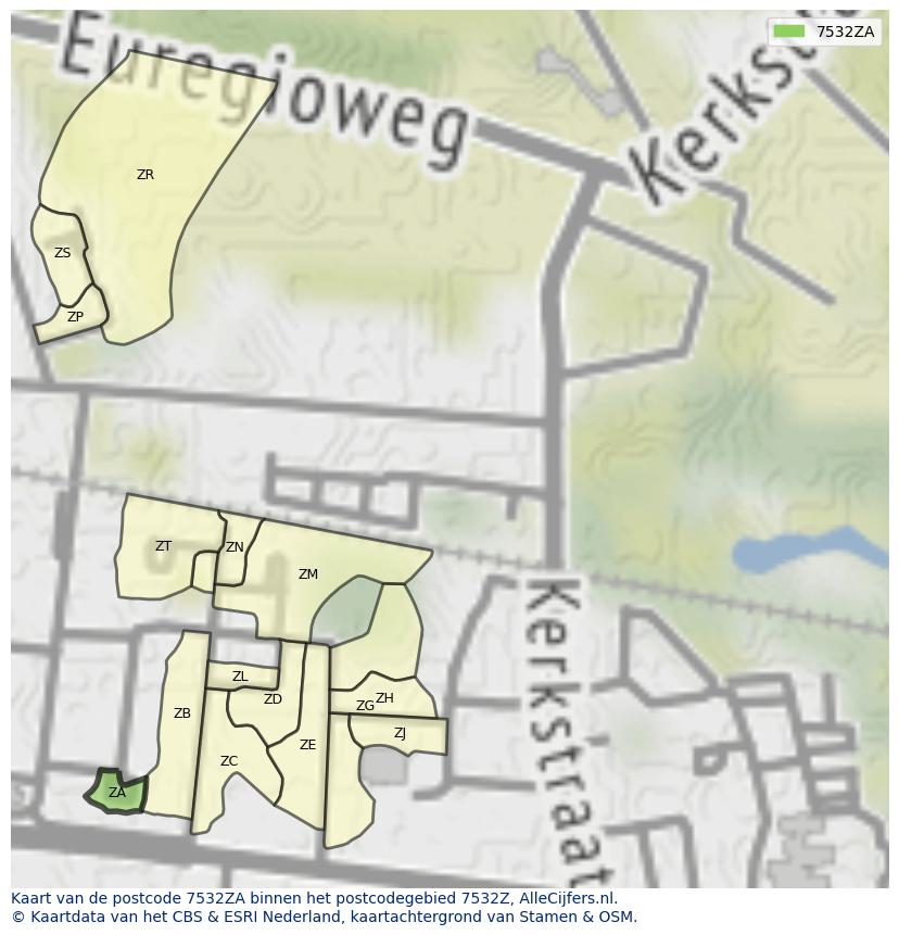 Afbeelding van het postcodegebied 7532 ZA op de kaart.