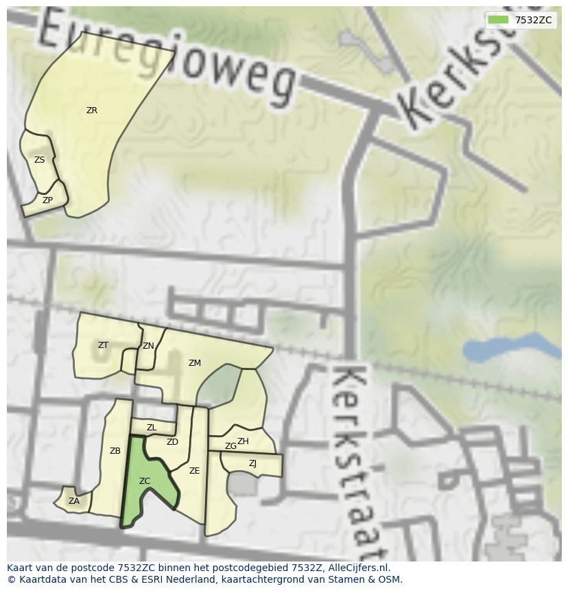 Afbeelding van het postcodegebied 7532 ZC op de kaart.