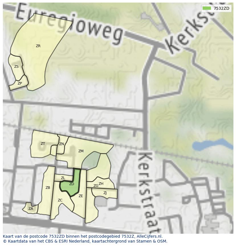 Afbeelding van het postcodegebied 7532 ZD op de kaart.