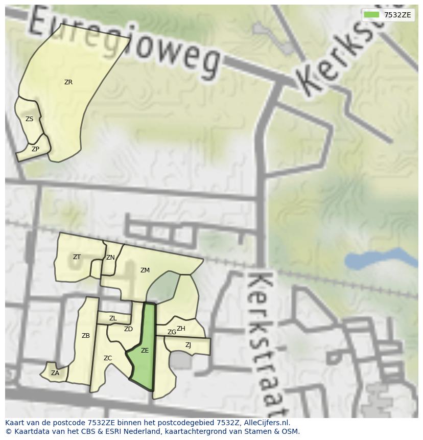 Afbeelding van het postcodegebied 7532 ZE op de kaart.