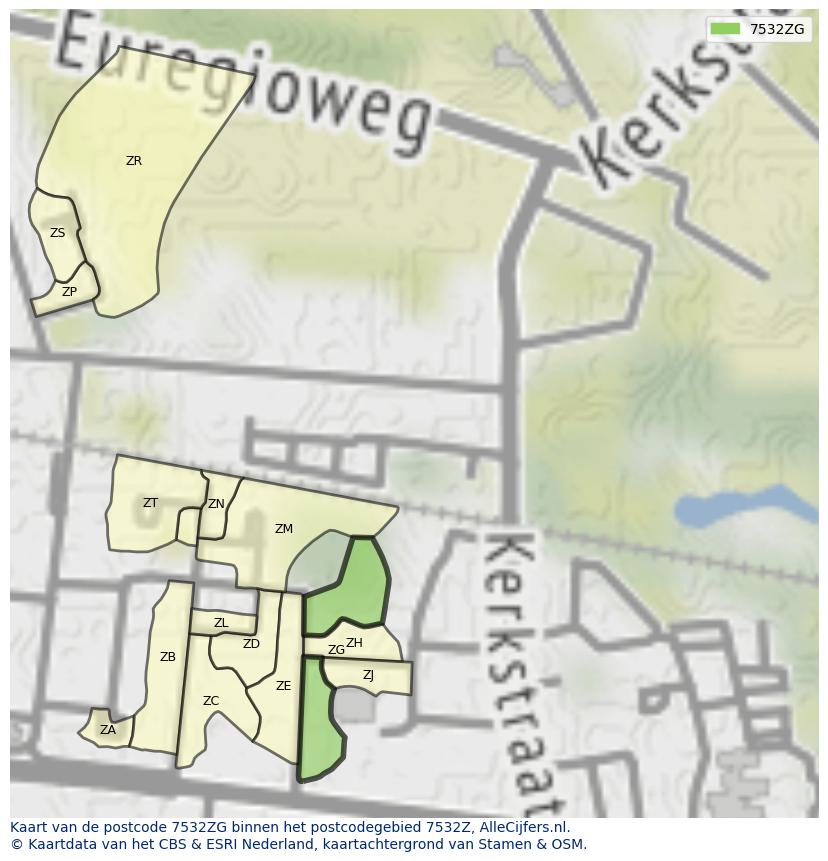 Afbeelding van het postcodegebied 7532 ZG op de kaart.