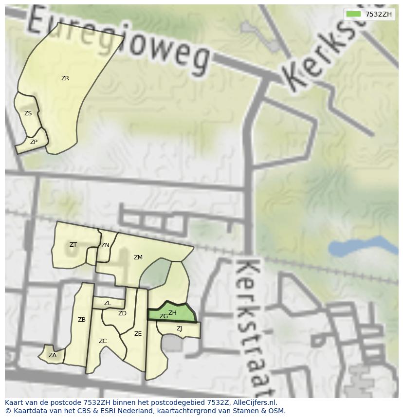 Afbeelding van het postcodegebied 7532 ZH op de kaart.