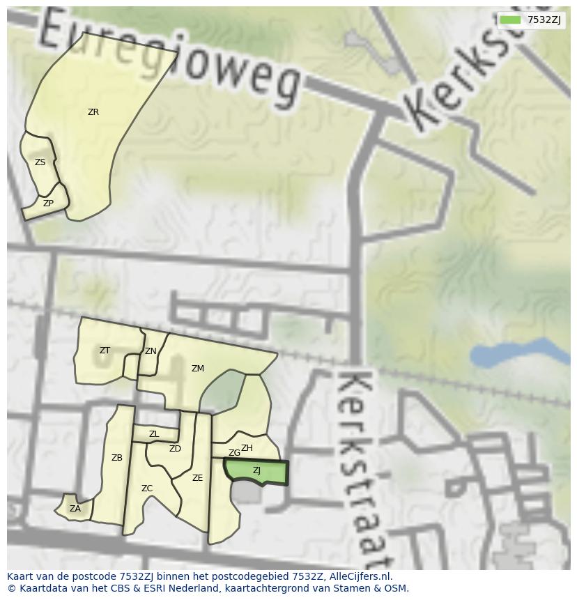 Afbeelding van het postcodegebied 7532 ZJ op de kaart.