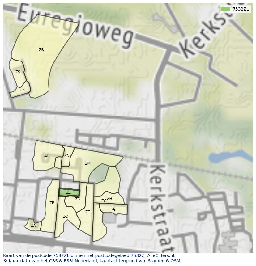 Afbeelding van het postcodegebied 7532 ZL op de kaart.