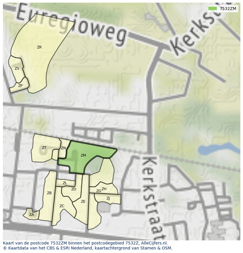 Afbeelding van het postcodegebied 7532 ZM op de kaart.