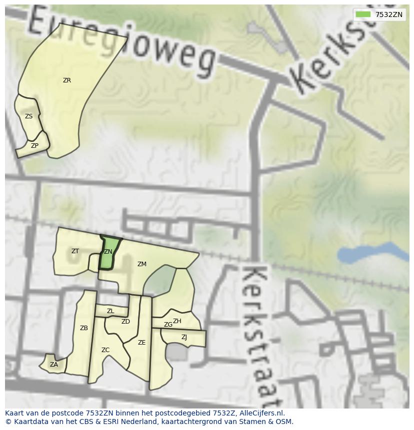 Afbeelding van het postcodegebied 7532 ZN op de kaart.