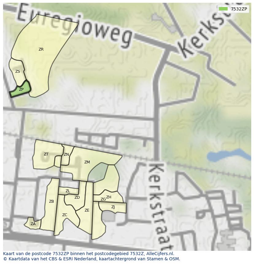 Afbeelding van het postcodegebied 7532 ZP op de kaart.