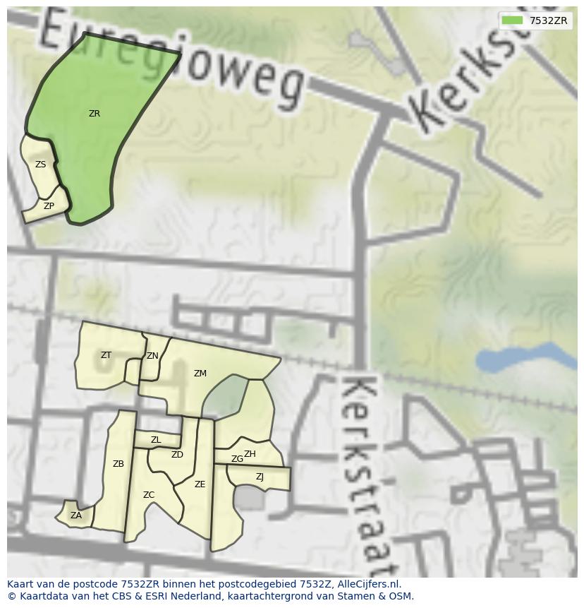 Afbeelding van het postcodegebied 7532 ZR op de kaart.