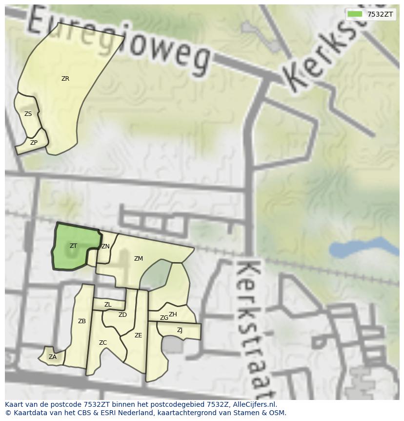 Afbeelding van het postcodegebied 7532 ZT op de kaart.