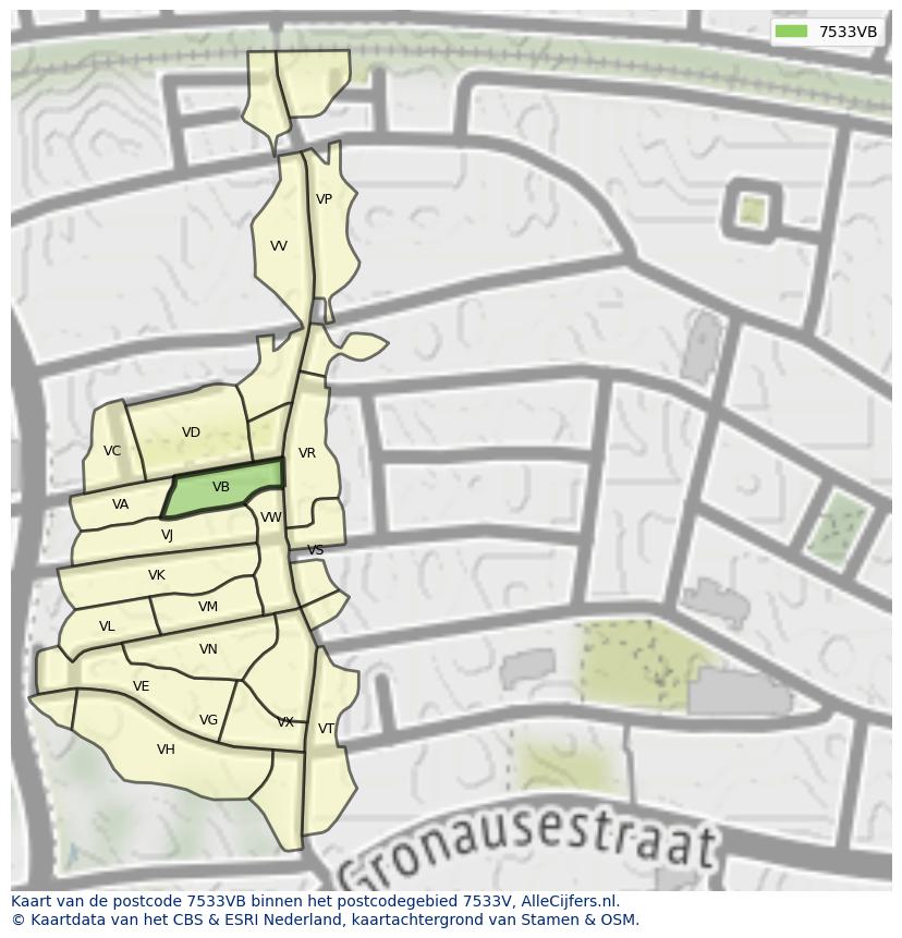 Afbeelding van het postcodegebied 7533 VB op de kaart.