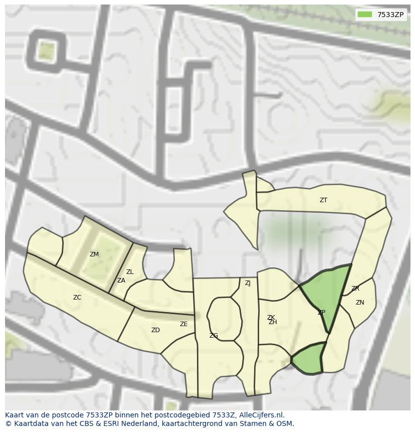 Afbeelding van het postcodegebied 7533 ZP op de kaart.