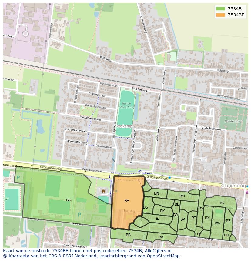 Afbeelding van het postcodegebied 7534 BE op de kaart.