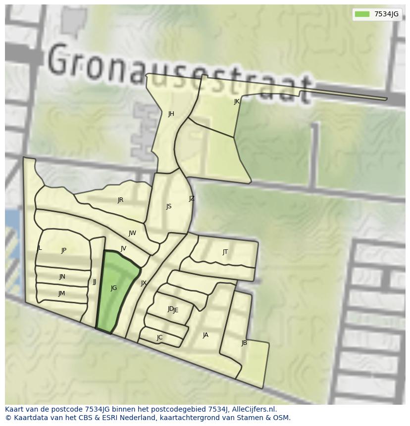 Afbeelding van het postcodegebied 7534 JG op de kaart.