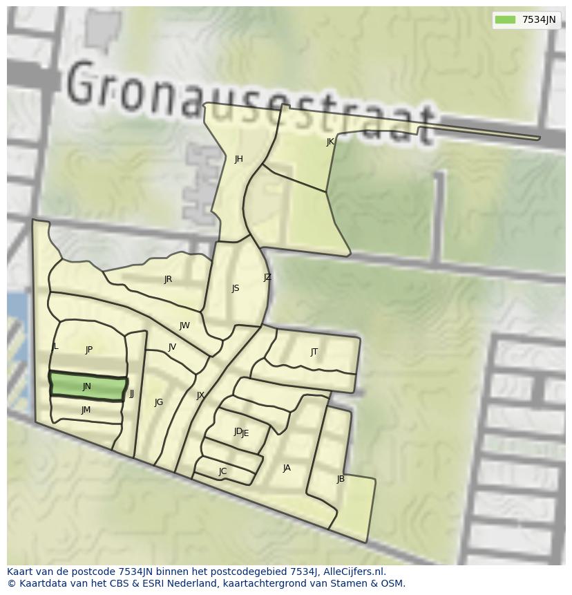 Afbeelding van het postcodegebied 7534 JN op de kaart.
