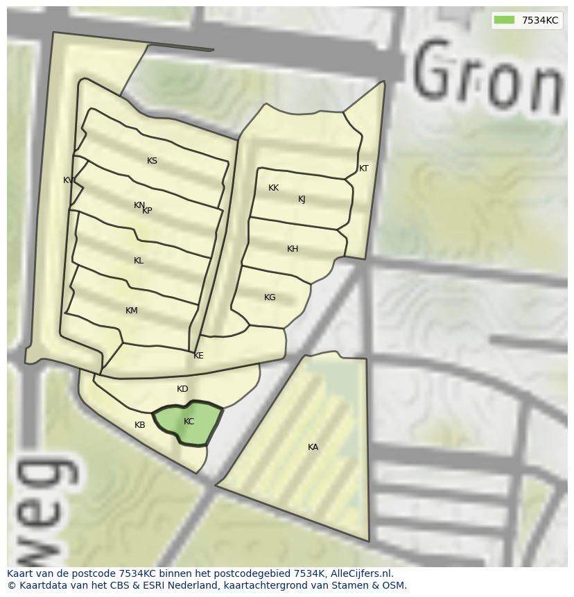 Afbeelding van het postcodegebied 7534 KC op de kaart.