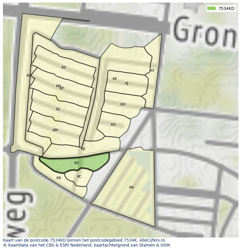 Afbeelding van het postcodegebied 7534 KD op de kaart.
