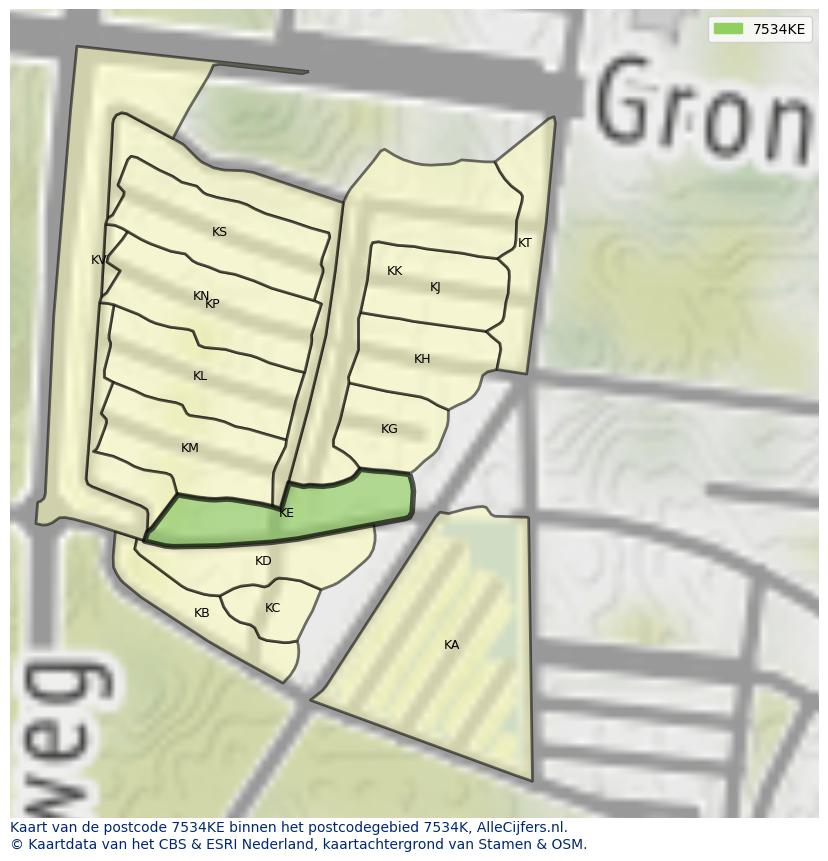 Afbeelding van het postcodegebied 7534 KE op de kaart.