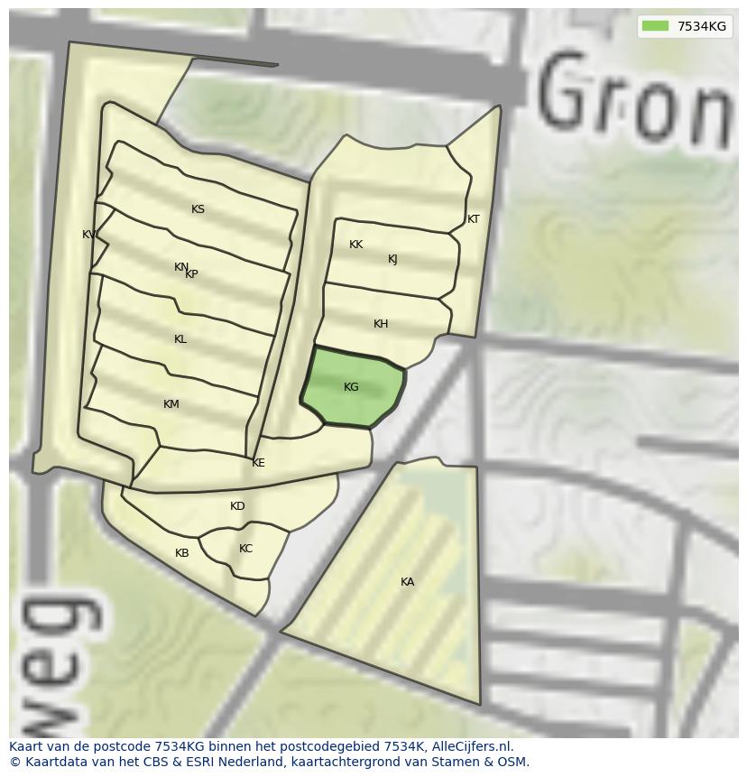 Afbeelding van het postcodegebied 7534 KG op de kaart.